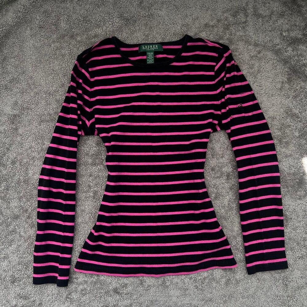 Ralph Lauren black/pink striped top